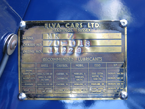 Elva Cars, Hastings, Sussex, Model Mk 7, Chassis 70-018