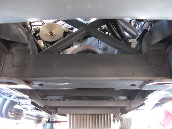 Reinforced Triumph TR3 frame, with crossmember added between front suspension pick-up points.