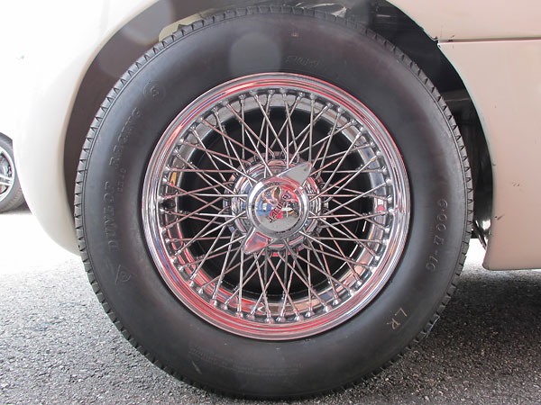Dayton 72-spoke center laced wheels. (The original Borrani wire wheels are kept in safe storage.)