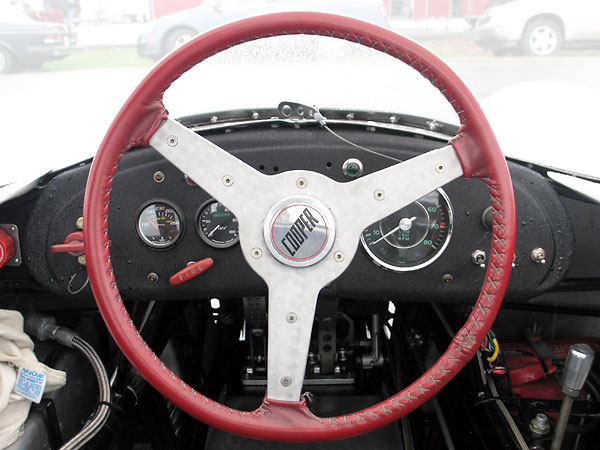 Leather wrapped aluminum steering wheel.