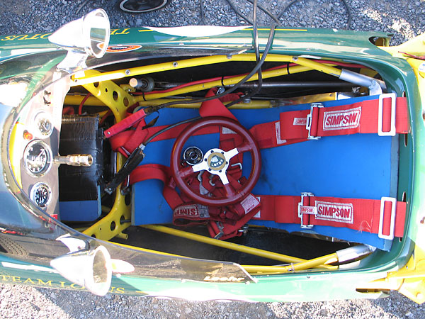 The Lotus 51 originally came with a molded fiberglass seat. Dick Leehr uses a Backsaver pad instead.