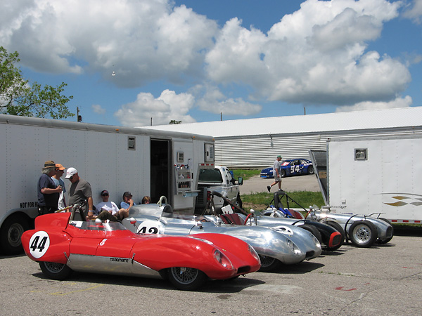 Two Lotus Eleven racecars at Mosport, near Toronto Canada.