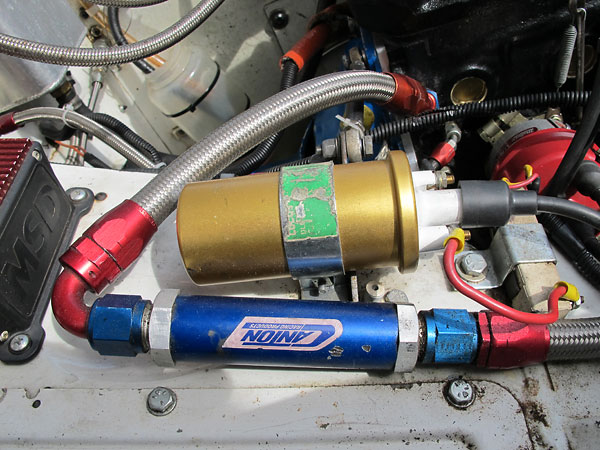 Lucas sport ignition coil and Canton Racing Products inline inspection oil filter.