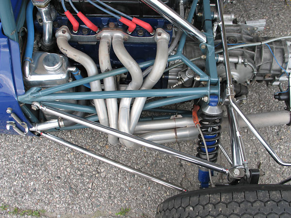 This custom 4-into-1 exhaust header was evidently pieced together from a box of bends.