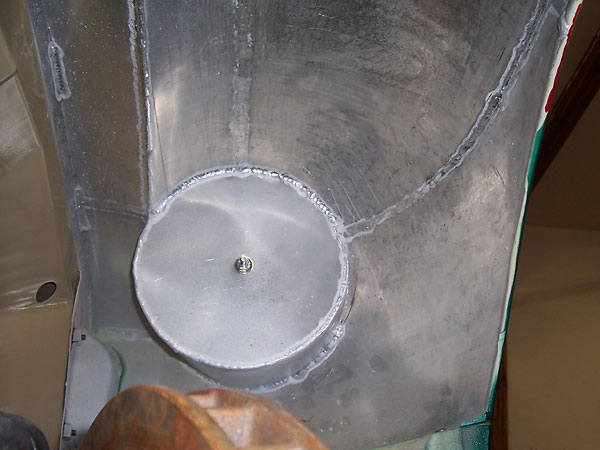 Inside of aluminum fender, looking forward.