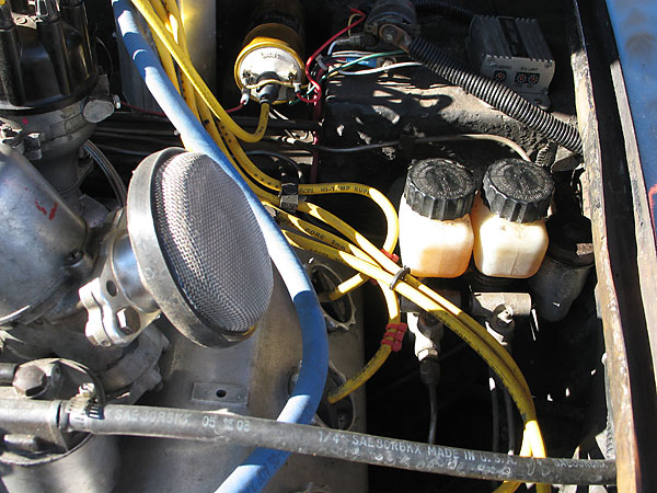 Dual Tilton brake master cylinders with bias bar. Girling clutch master cylinder.