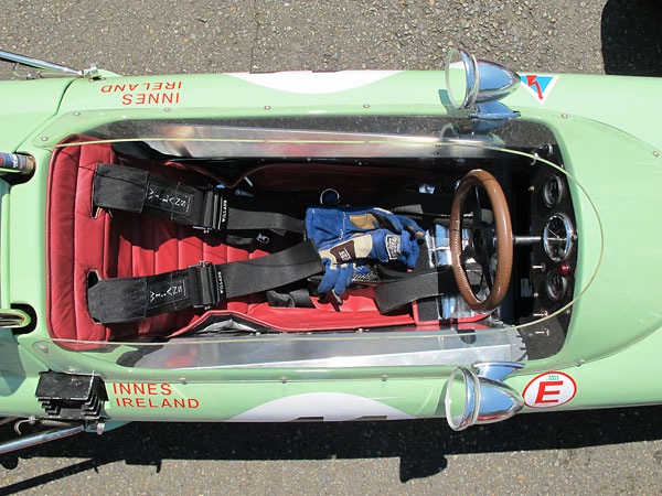 The cozy cockpit of the BRP-BRM Formula One racecar.