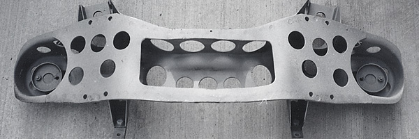 Al Pease's lightened front crossmember, as viewed from below during restoration.