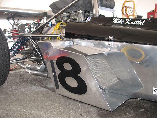 The aluminum sidepods are newly fabricated replacements.