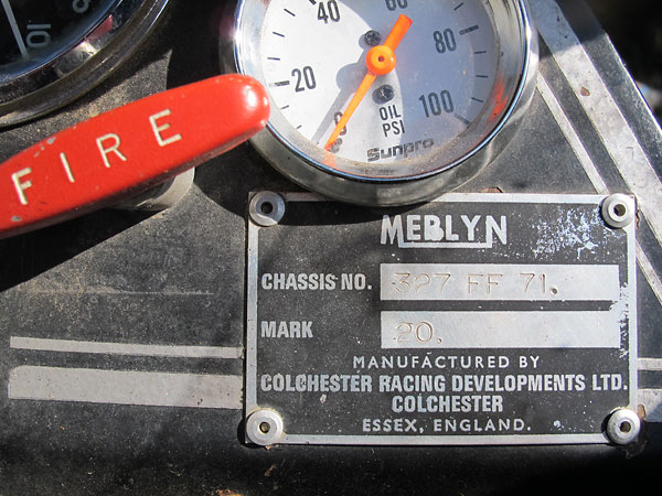 MERLYN Mark 20, Chassis# 327 FF 71. Colchester Racing Developments Ltd., Essex, England.