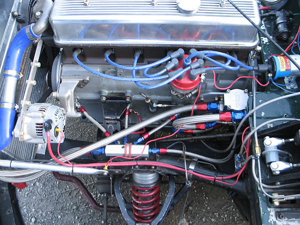 Mallory dual point distributor, Magnecor Electrosports 80 spark plug wires, and Bosch blue ignition coil.