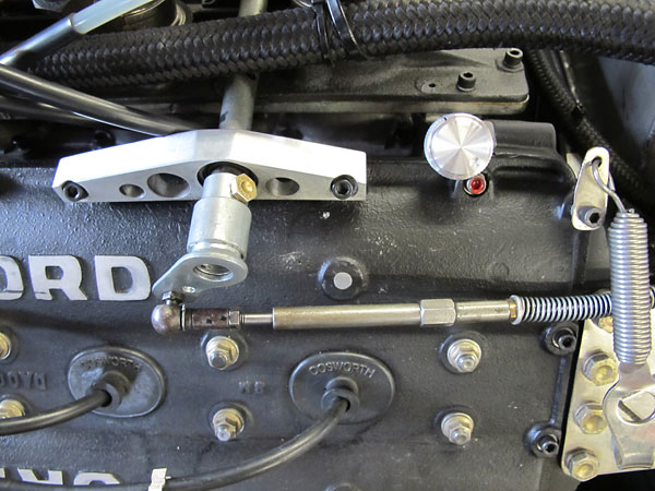 Cosworth DFV throttle cable and linkage details.