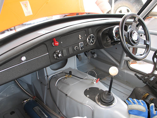 Right hand drive steering, and the classic steel dashboard of early model MGB's.
