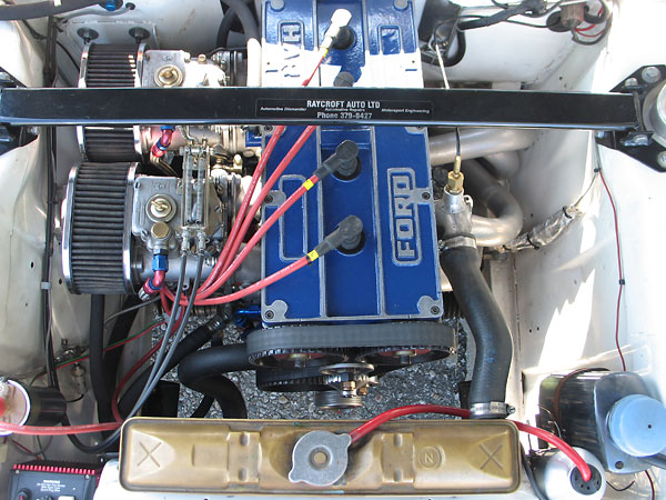Ford-Cosworth BDA 2L engine with 16-valve, dual overhead cam cylinder head.
