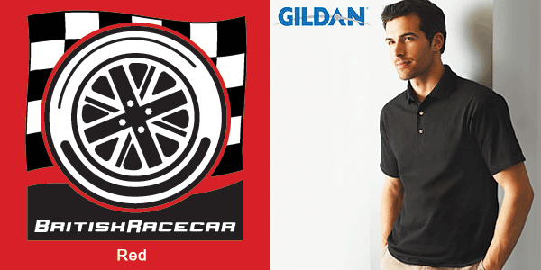BritishRacecar logo silk-screened 6.1oz sportshirts with rib-knit collar, 3-button placket, and welted cuffs.